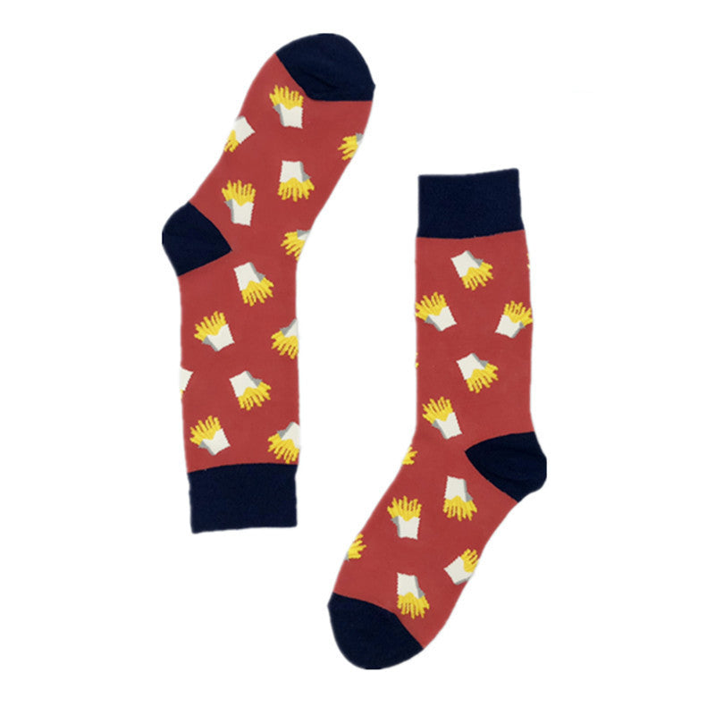 Røde sokker med French fries, pommes frites.