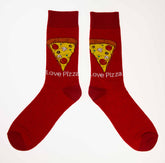 Røde sokker, pizza, love pizza tekst, Pizzastykke med ost, peperoni, sjampinjong